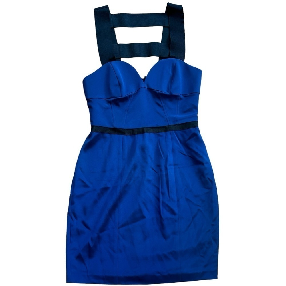 NWT Jay Godfrey Silk Navy Blue And Black Cage Bodycon Dress Women’s 4 Mini Skirt